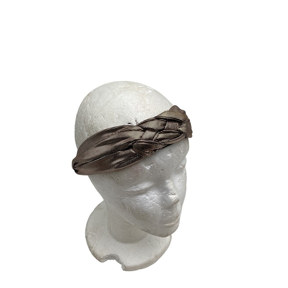 Braided Metallic Headband Bronze Gold Pleated Knot Hair Accessory Wide Band